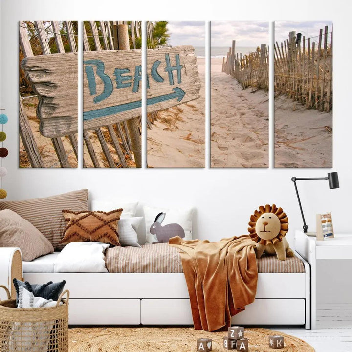 Beach Sign Canvas Wall Art Print Gift Ideas Wall Decor for Living Room or Office