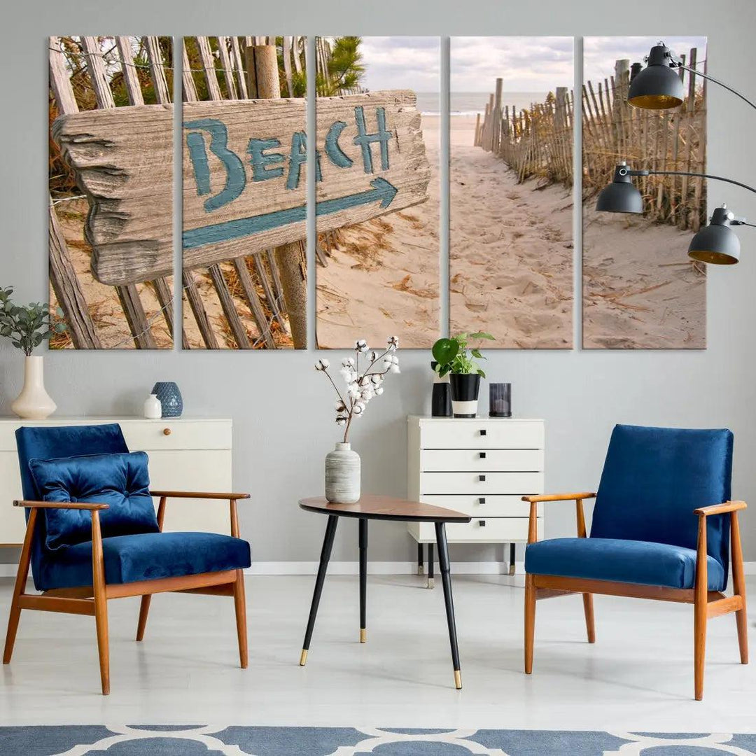 Beach Sign Canvas Wall Art Print Gift Ideas Wall Decor for Living Room or Office