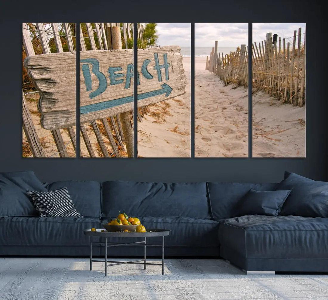 Beach Sign Canvas Wall Art Print Gift Ideas Wall Decor for Living Room or Office