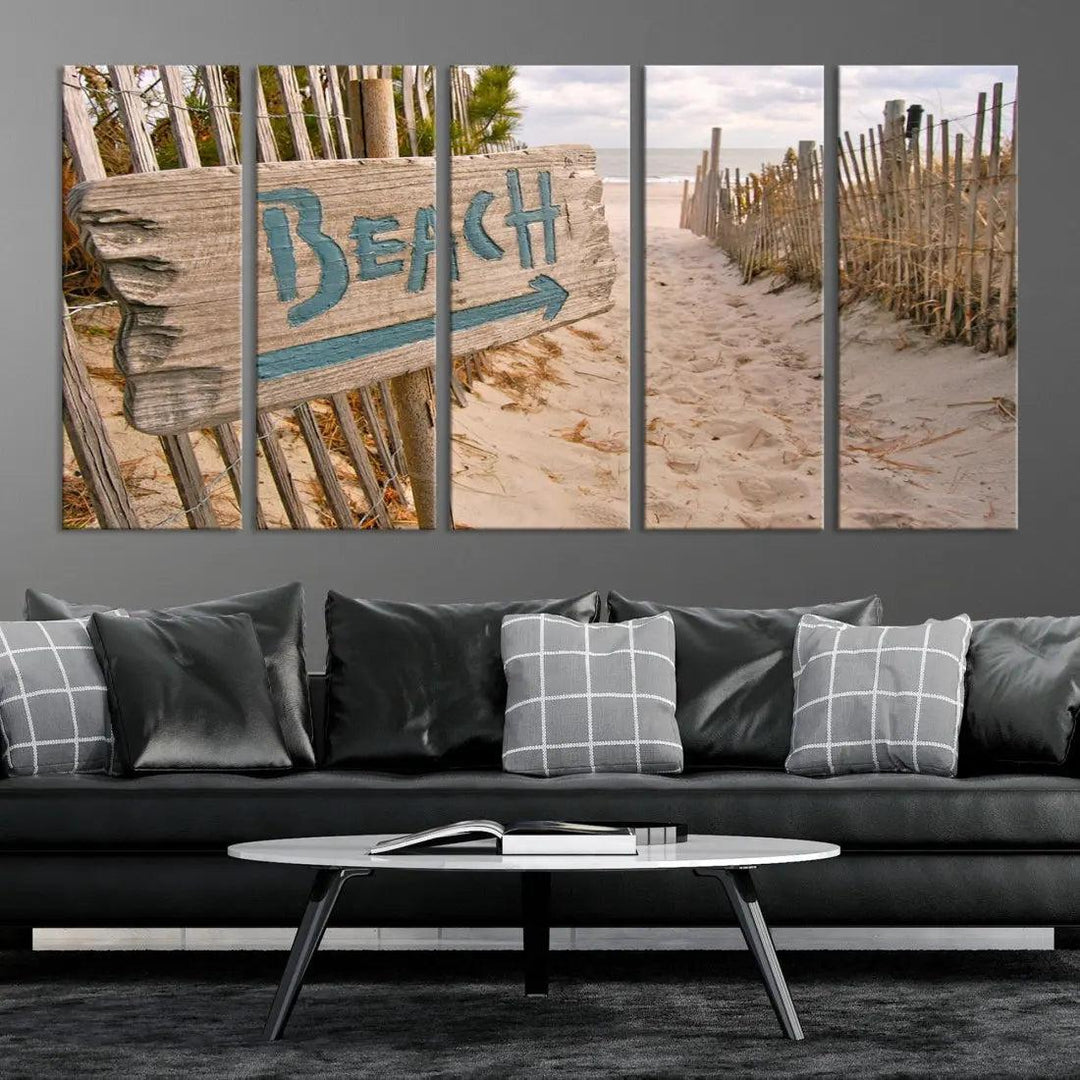 Beach Sign Canvas Wall Art Print Gift Ideas Wall Decor for Living Room or Office