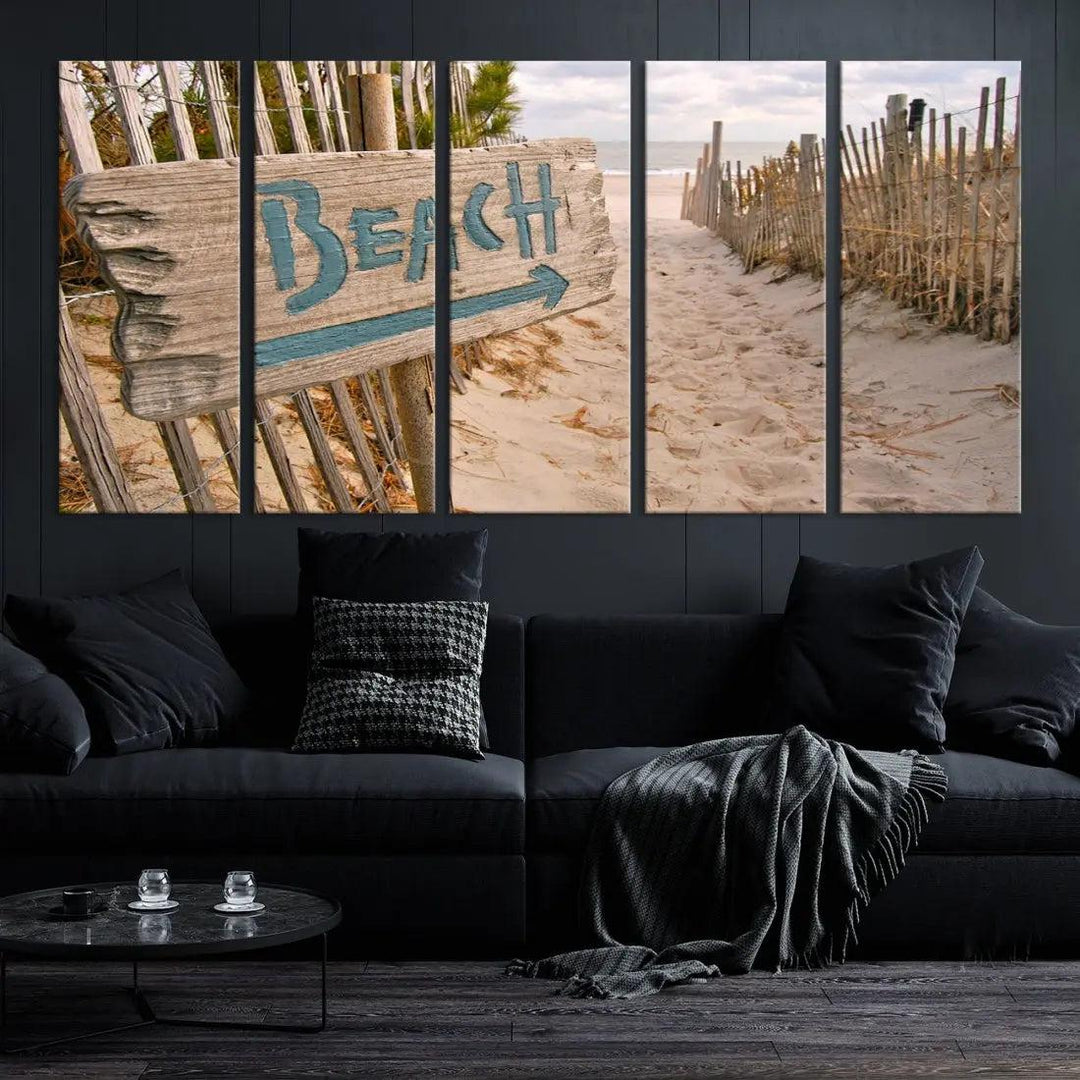 Beach Sign Canvas Wall Art Print Gift Ideas Wall Decor for Living Room or Office