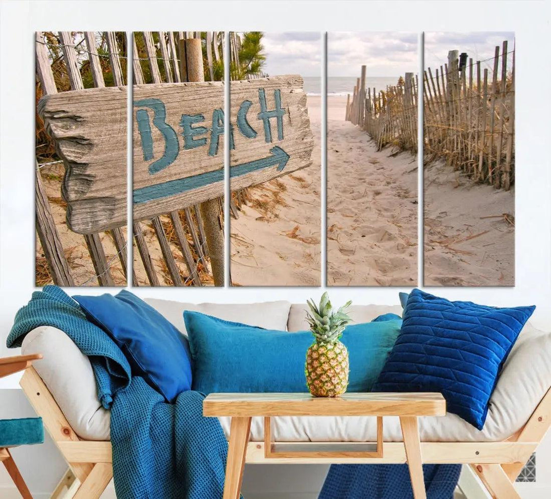 Beach Sign Canvas Wall Art Print Gift Ideas Wall Decor for Living Room or Office