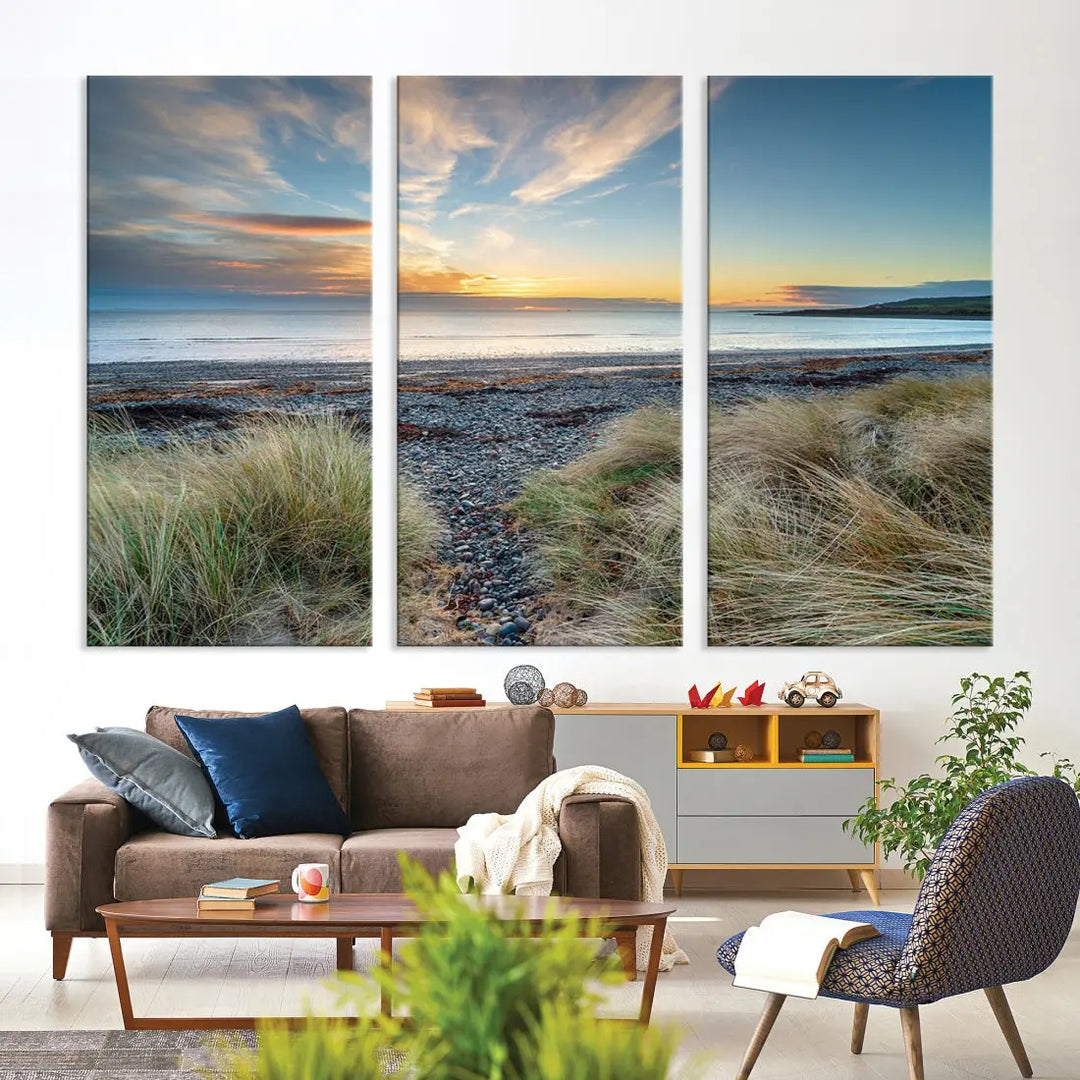 Beach Stones at Sunset Wall Art Canvas Print Living Room Office Wall Decor