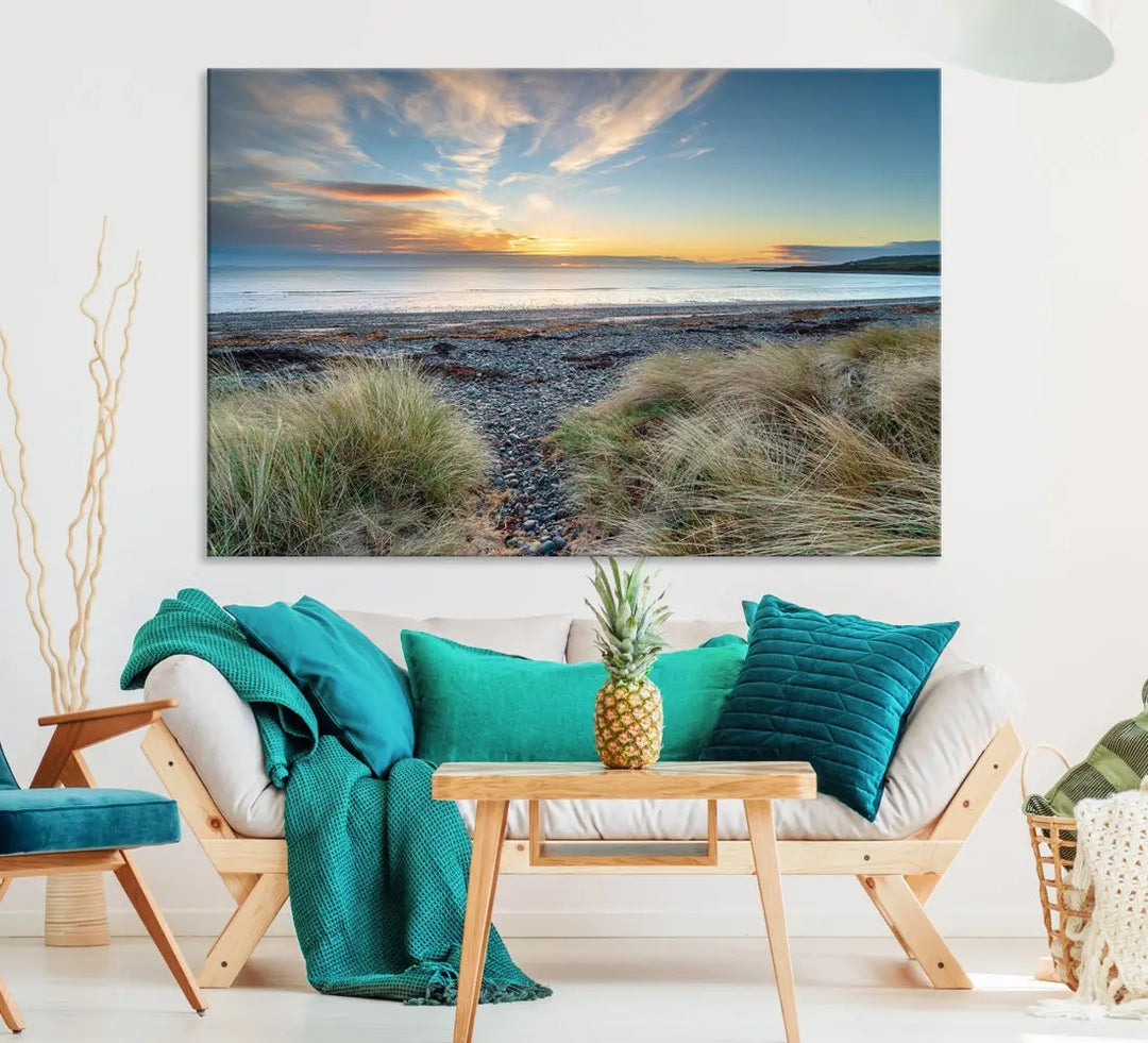 Beach Stones at Sunset Wall Art Canvas Print Living Room Office Wall Decor