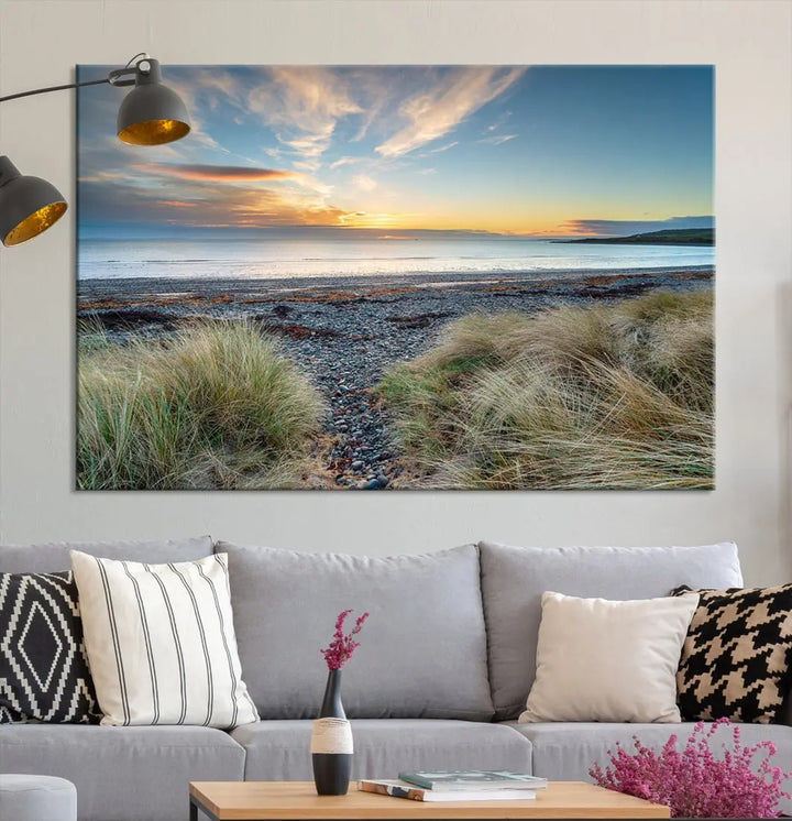 Beach Stones at Sunset Wall Art Canvas Print Living Room Office Wall Decor