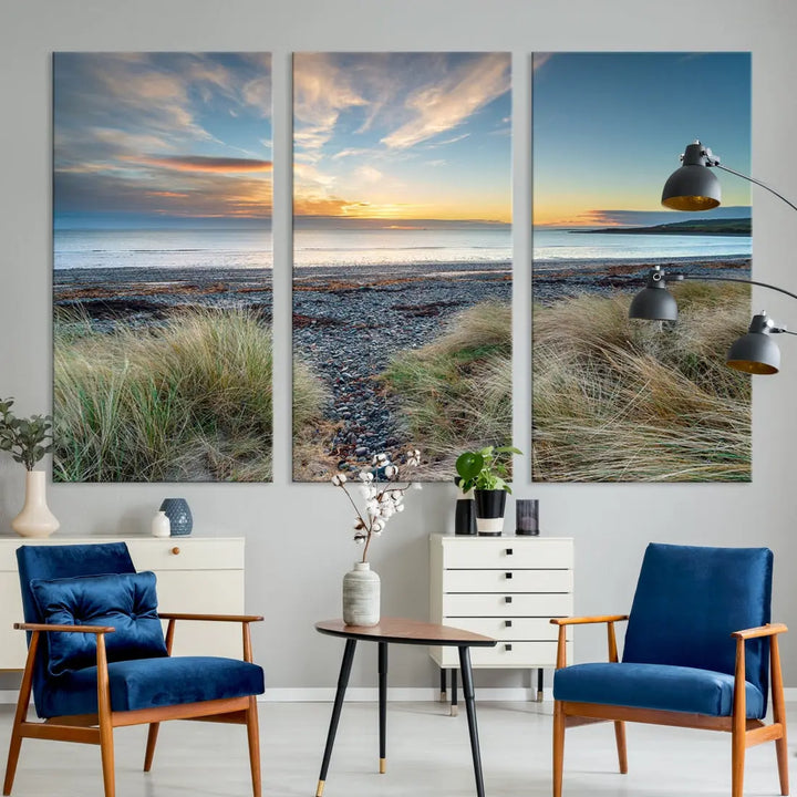 Beach Stones at Sunset Wall Art Canvas Print Living Room Office Wall Decor