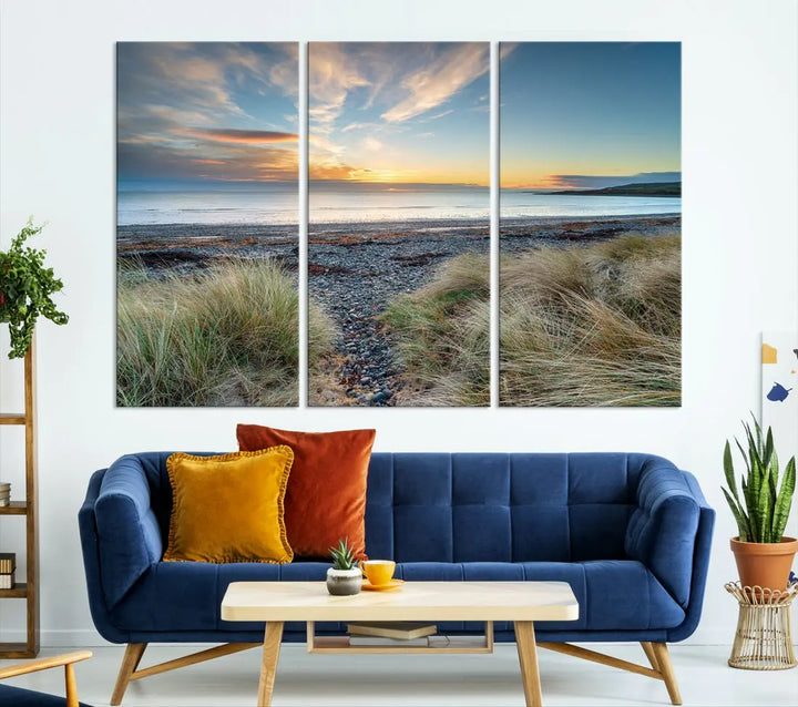 Beach Stones at Sunset Wall Art Canvas Print Living Room Office Wall Decor