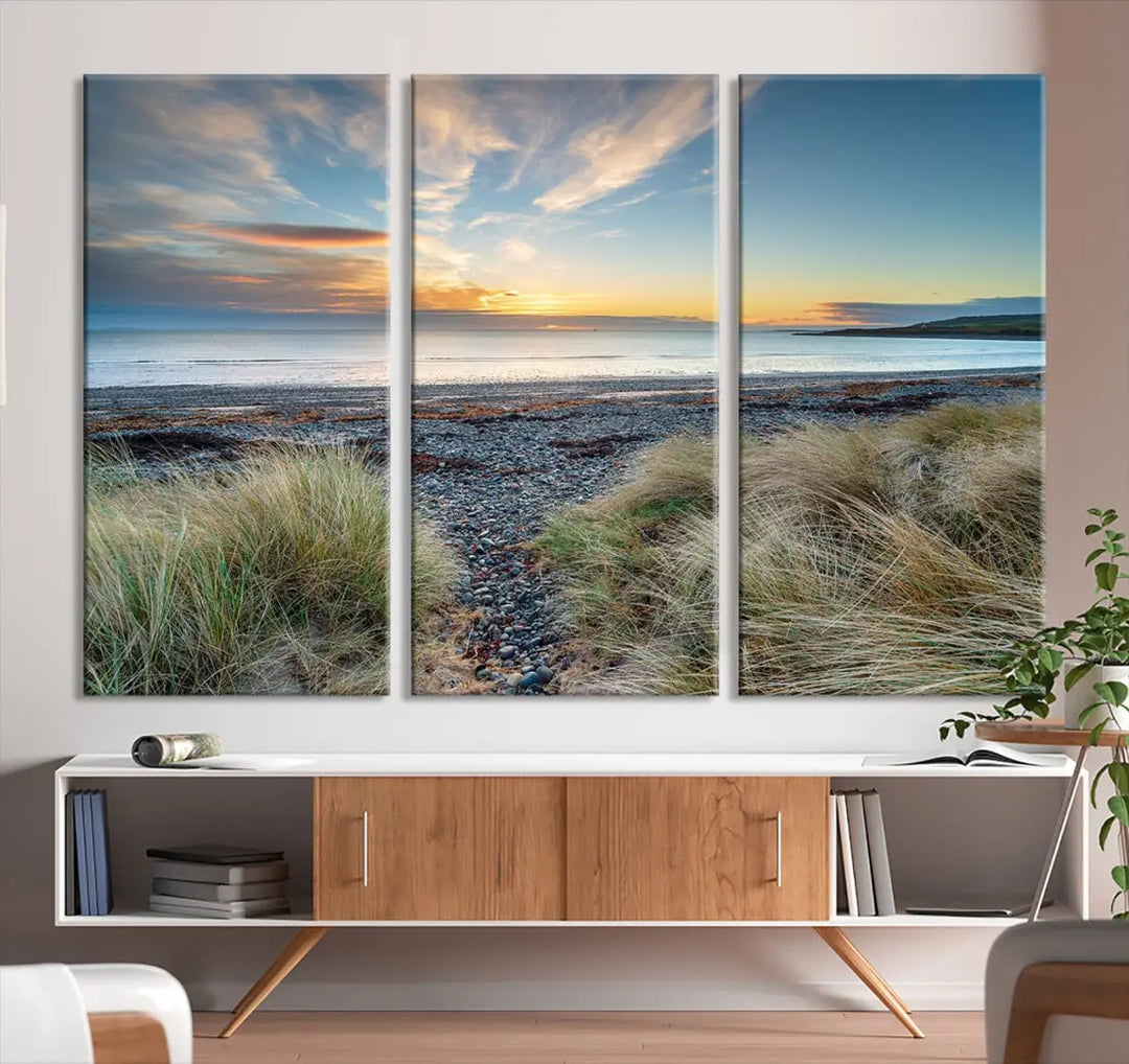 Beach Stones at Sunset Wall Art Canvas Print Living Room Office Wall Decor