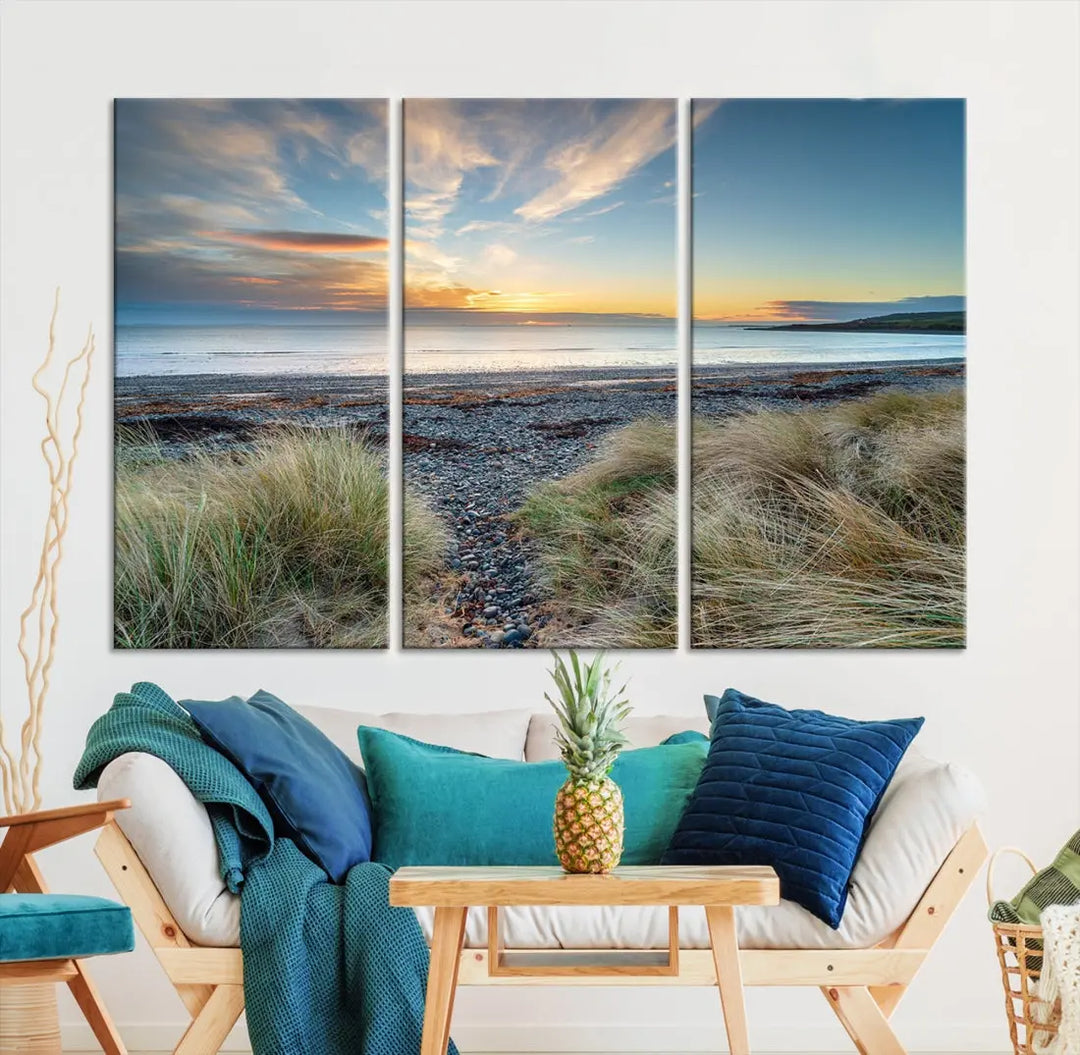 Beach Stones at Sunset Wall Art Canvas Print Living Room Office Wall Decor