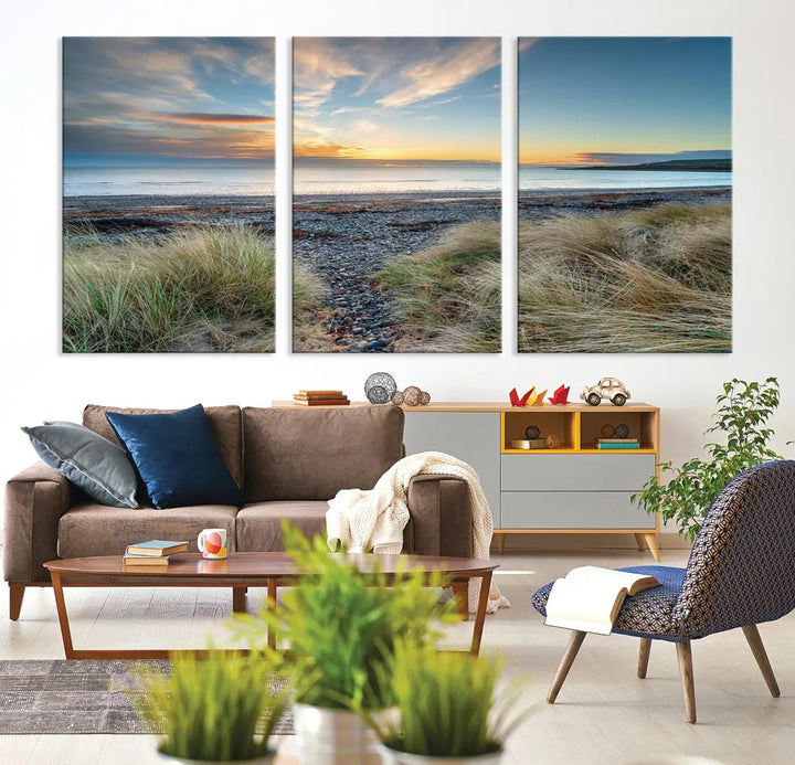 Beach Stones at Sunset Wall Art Canvas Print Living Room Office Wall Decor