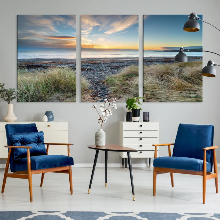 Beach Stones at Sunset Wall Art Canvas Print Living Room Office Wall Decor