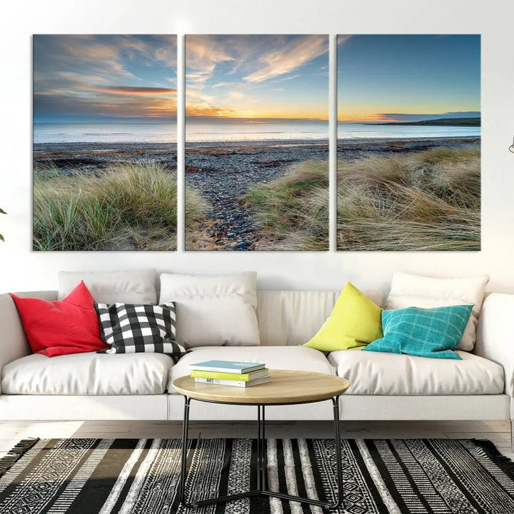 Beach Stones at Sunset Wall Art Canvas Print Living Room Office Wall Decor