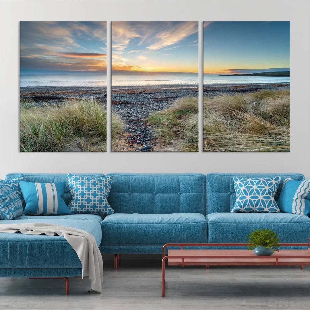 Beach Stones at Sunset Wall Art Canvas Print Living Room Office Wall Decor