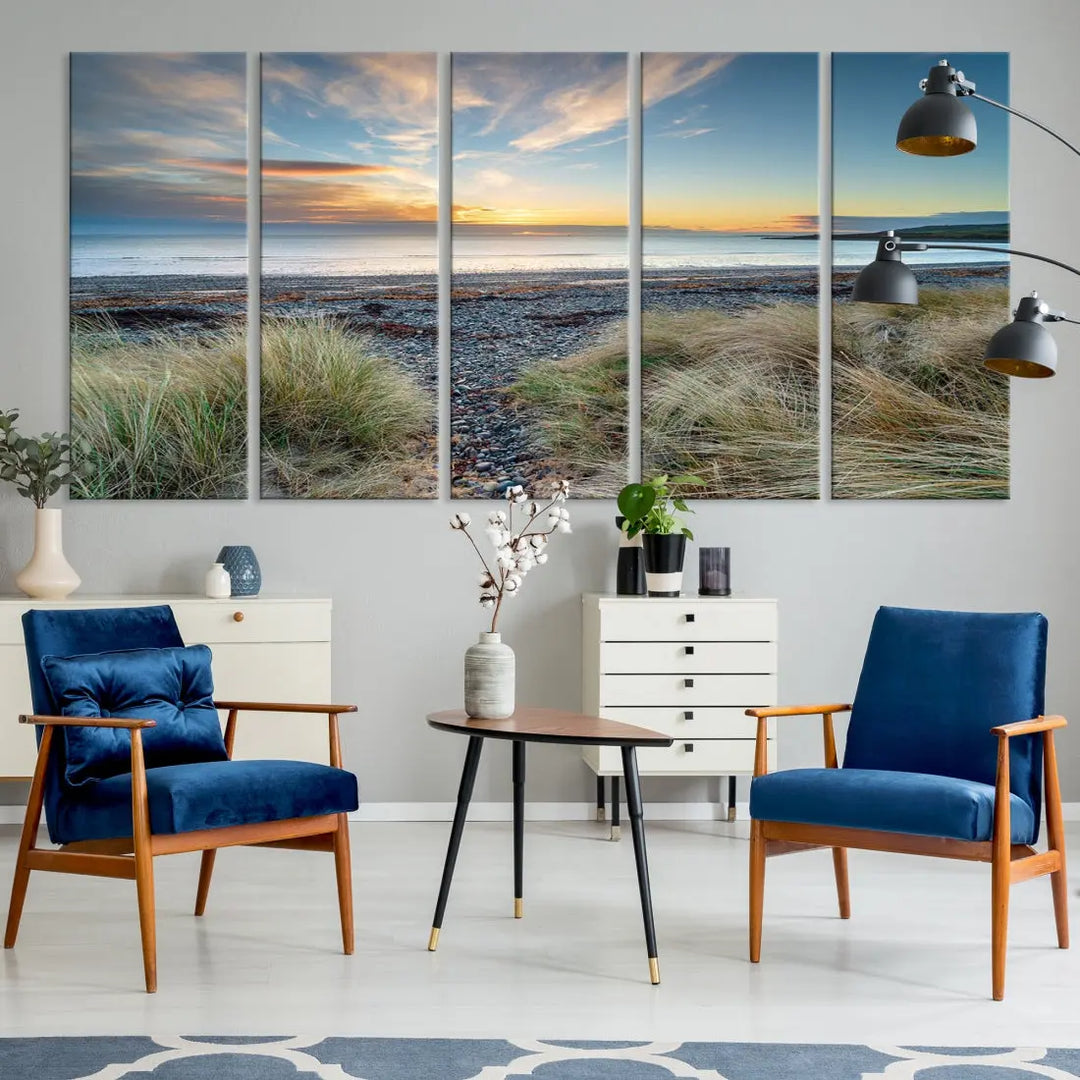 Beach Stones at Sunset Wall Art Canvas Print Living Room Office Wall Decor