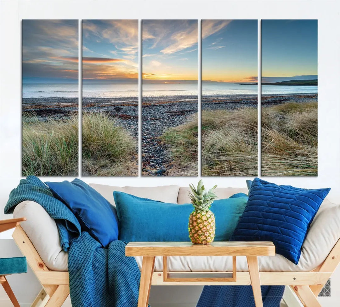 Beach Stones at Sunset Wall Art Canvas Print Living Room Office Wall Decor