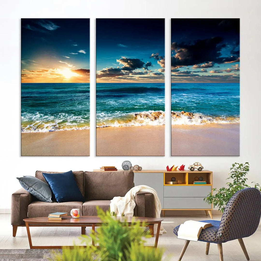 Blue Sunset Seascape View Wall Art Canvas Print for Living Room Office Home Decor