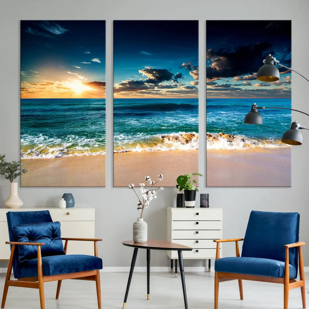 Blue Sunset Seascape View Wall Art Canvas Print for Living Room Office Home Decor