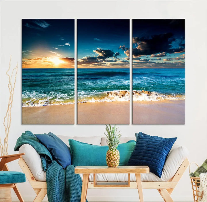 Blue Sunset Seascape View Wall Art Canvas Print for Living Room Office Home Decor