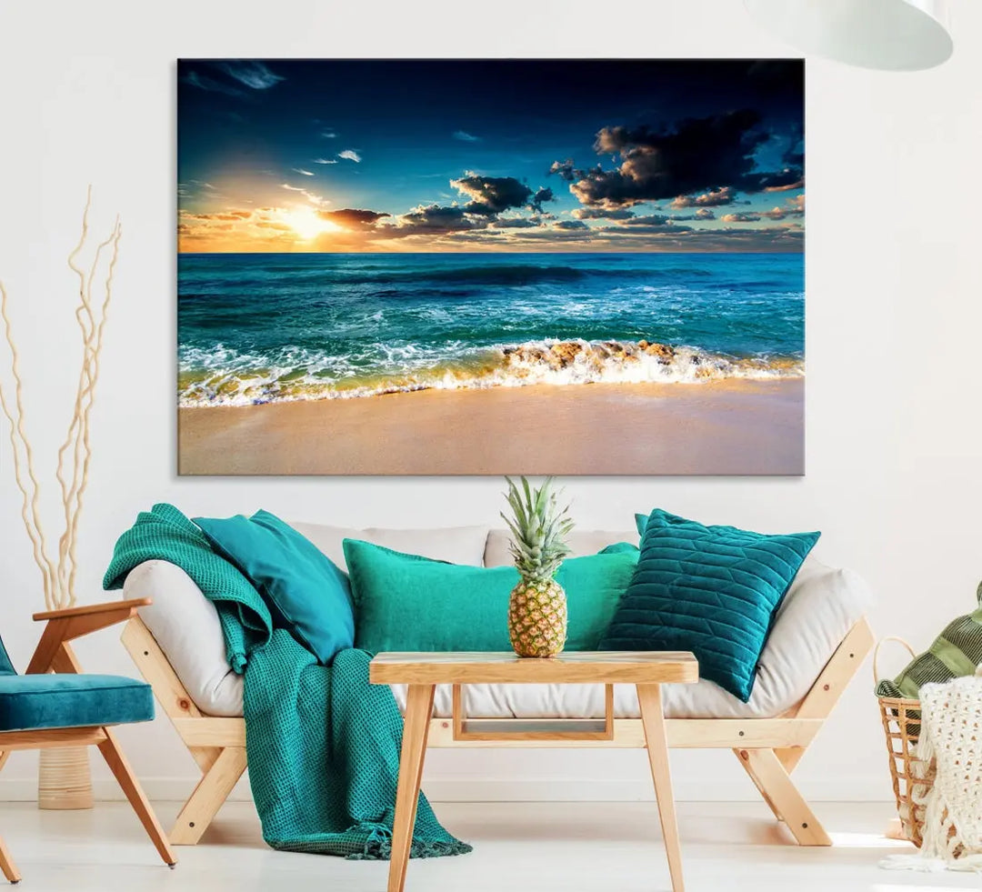 Blue Sunset Seascape View Wall Art Canvas Print for Living Room Office Home Decor