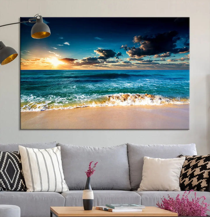 Blue Sunset Seascape View Wall Art Canvas Print for Living Room Office Home Decor