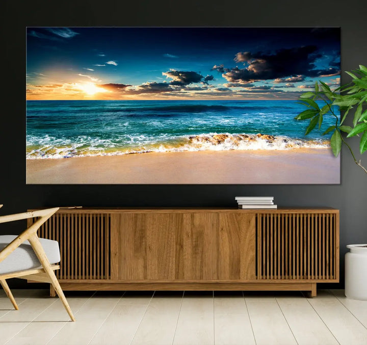 Blue Sunset Seascape View Wall Art Canvas Print for Living Room Office Home Decor