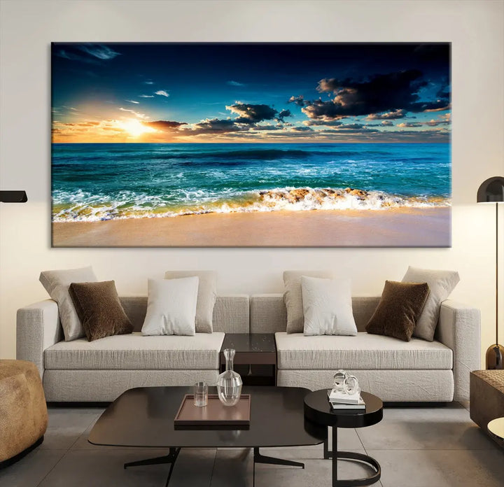 Blue Sunset Seascape View Wall Art Canvas Print for Living Room Office Home Decor