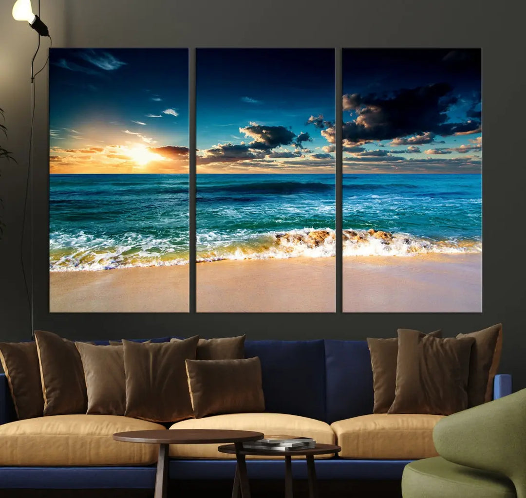 Blue Sunset Seascape View Wall Art Canvas Print for Living Room Office Home Decor