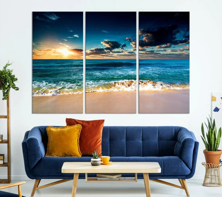 Blue Sunset Seascape View Wall Art Canvas Print for Living Room Office Home Decor