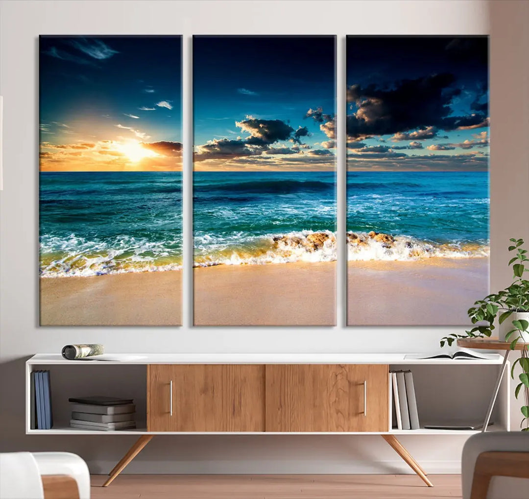 Blue Sunset Seascape View Wall Art Canvas Print for Living Room Office Home Decor