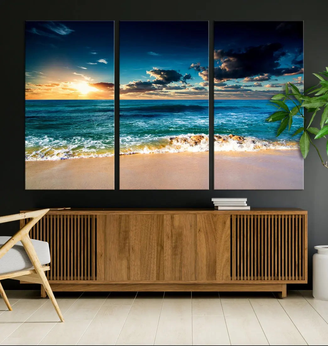 Blue Sunset Seascape View Wall Art Canvas Print for Living Room Office Home Decor