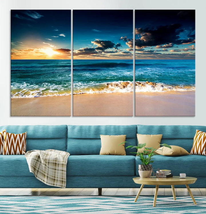 Blue Sunset Seascape View Wall Art Canvas Print for Living Room Office Home Decor