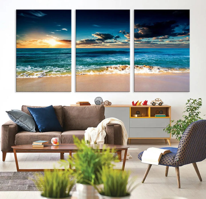 Blue Sunset Seascape View Wall Art Canvas Print for Living Room Office Home Decor