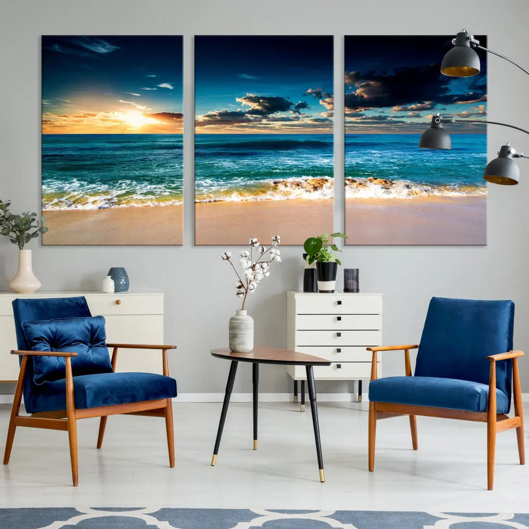 Blue Sunset Seascape View Wall Art Canvas Print for Living Room Office Home Decor