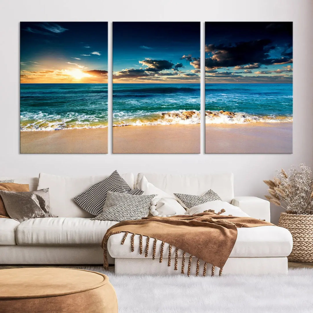 Blue Sunset Seascape View Wall Art Canvas Print for Living Room Office Home Decor