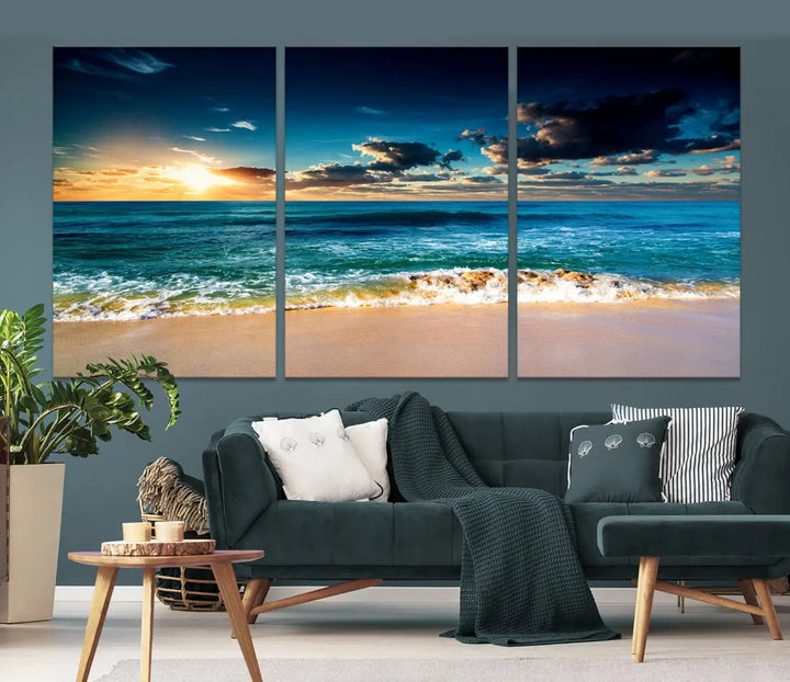 Blue Sunset Seascape View Wall Art Canvas Print for Living Room Office Home Decor