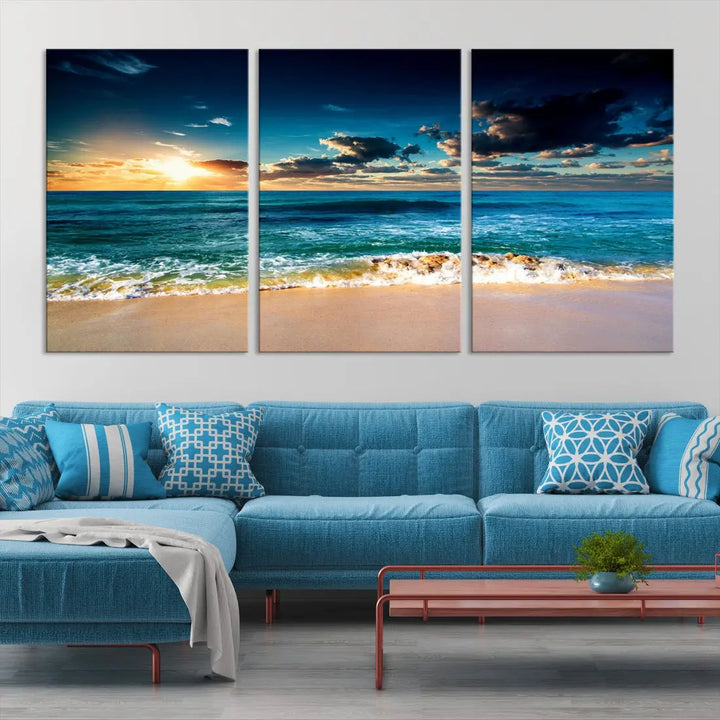 Blue Sunset Seascape View Wall Art Canvas Print for Living Room Office Home Decor