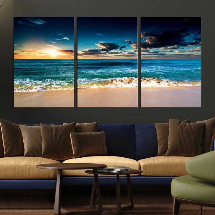 Blue Sunset Seascape View Wall Art Canvas Print for Living Room Office Home Decor