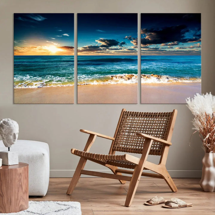 Blue Sunset Seascape View Wall Art Canvas Print for Living Room Office Home Decor