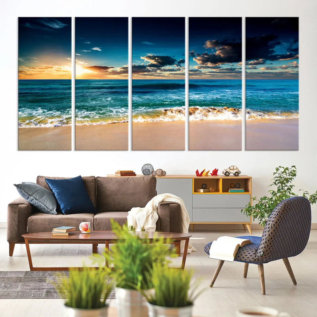 Blue Sunset Seascape View Wall Art Canvas Print for Living Room Office Home Decor