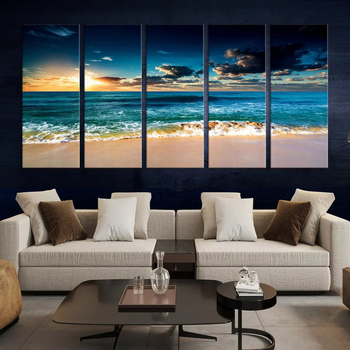 Blue Sunset Seascape View Wall Art Canvas Print for Living Room Office Home Decor