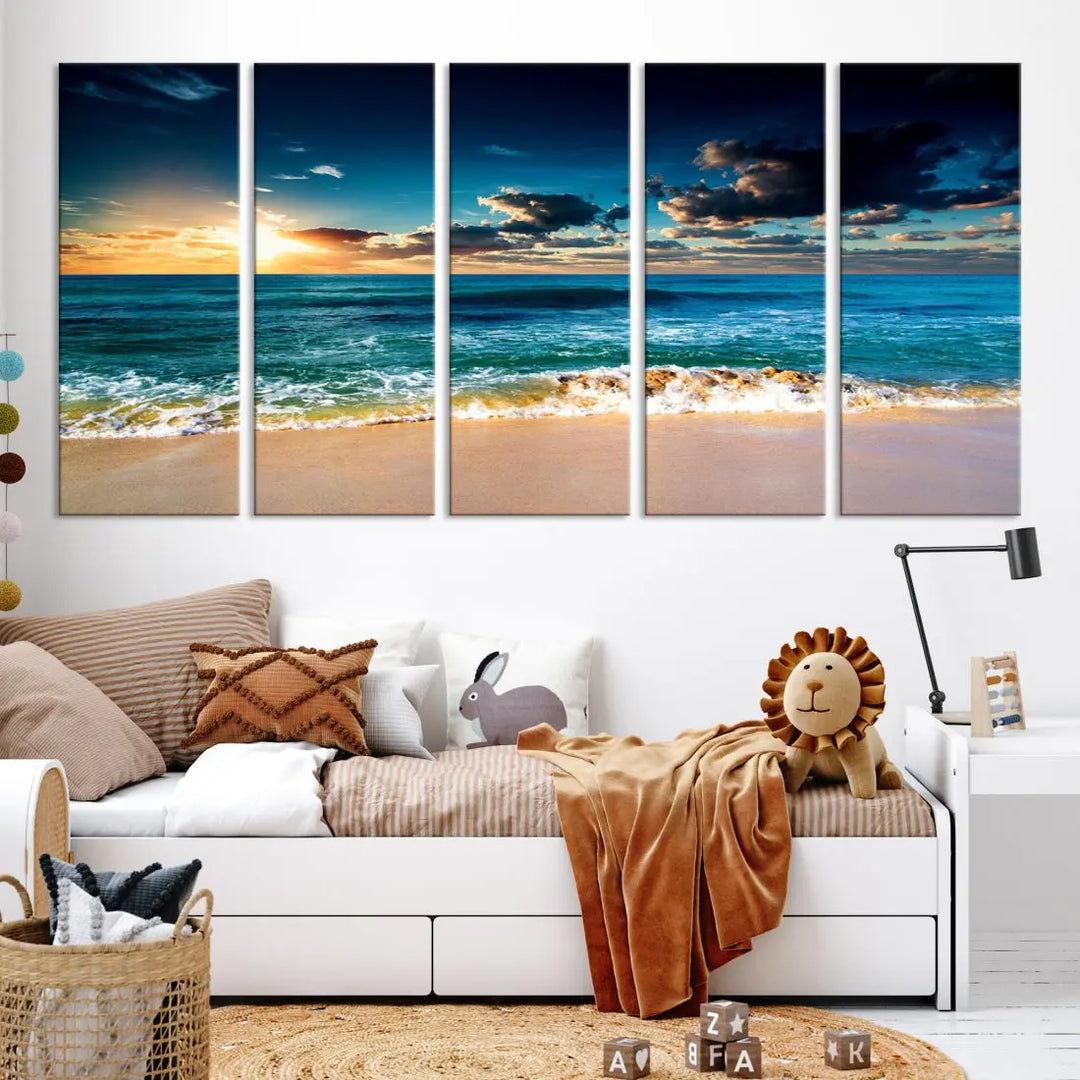 Blue Sunset Seascape View Wall Art Canvas Print for Living Room Office Home Decor