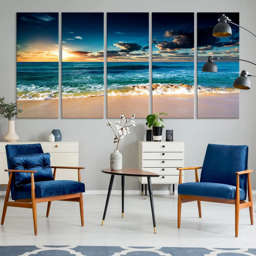 Blue Sunset Seascape View Wall Art Canvas Print for Living Room Office Home Decor