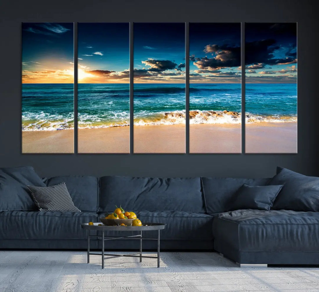 Blue Sunset Seascape View Wall Art Canvas Print for Living Room Office Home Decor