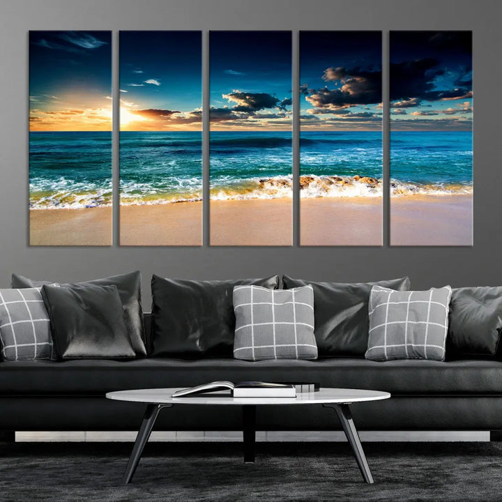 Blue Sunset Seascape View Wall Art Canvas Print for Living Room Office Home Decor