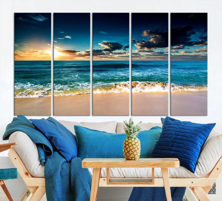 Blue Sunset Seascape View Wall Art Canvas Print for Living Room Office Home Decor