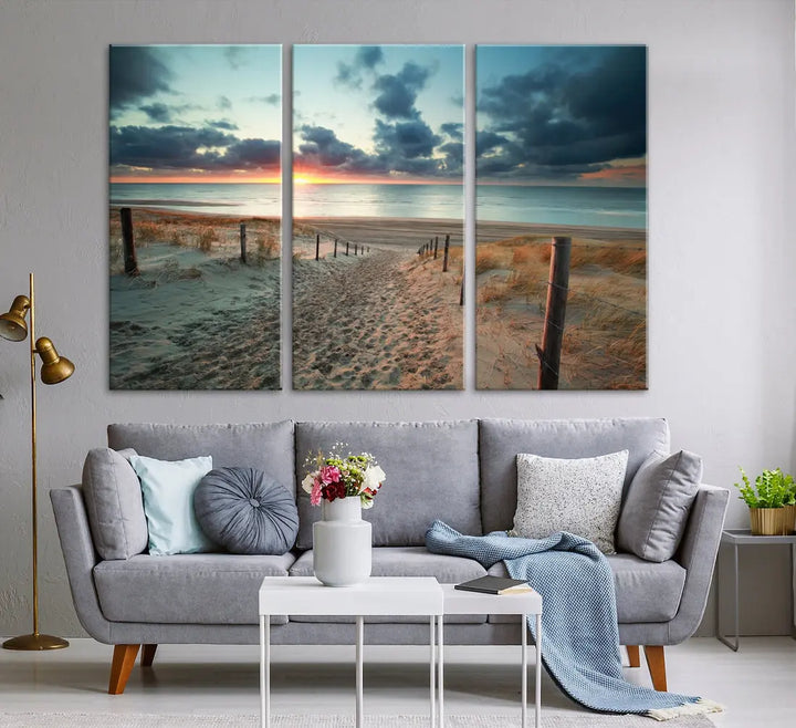 Beachway and Sunset Wall Art Print Ocean Landscape Canvas Artwork