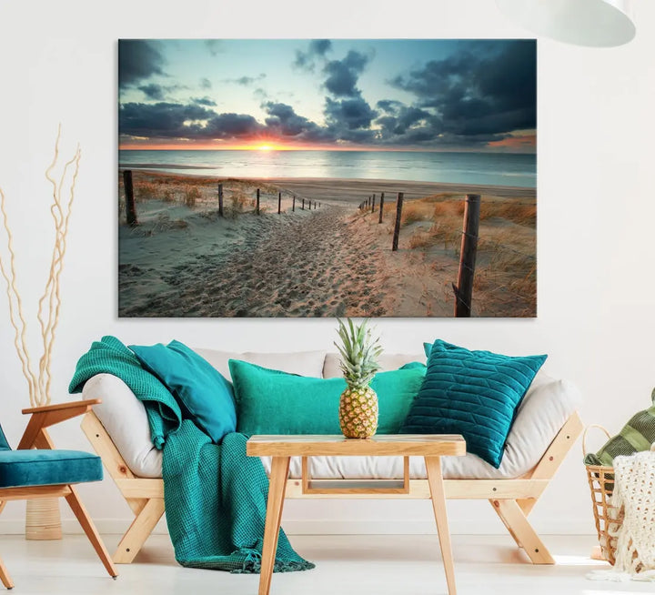 Beachway and Sunset Wall Art Print Ocean Landscape Canvas Artwork