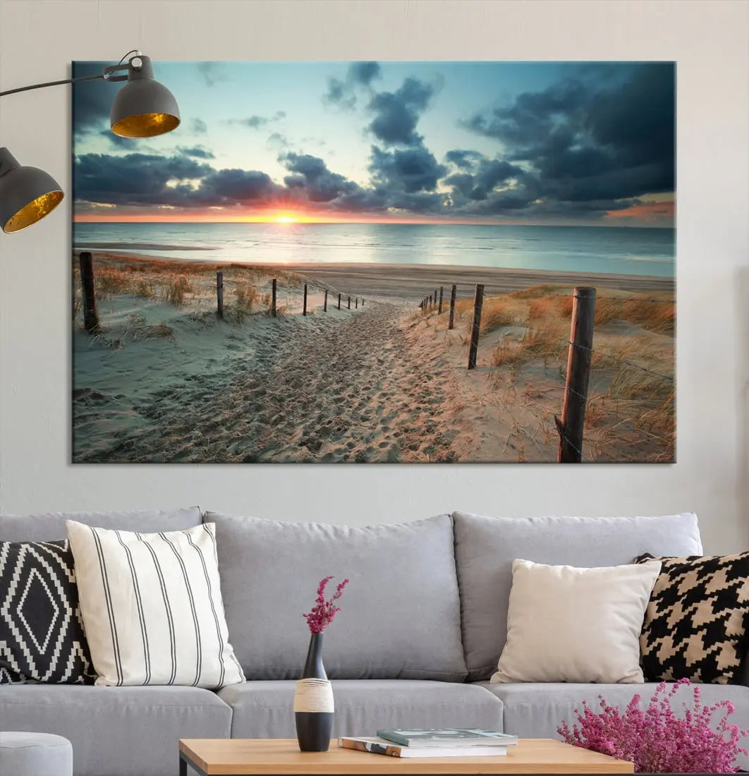 Beachway and Sunset Wall Art Print Ocean Landscape Canvas Artwork