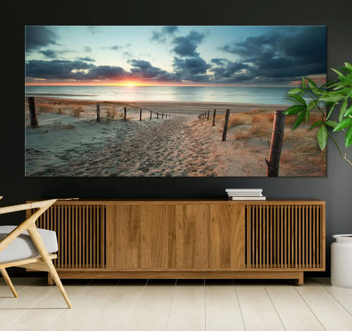 Beachway and Sunset Wall Art Print Ocean Landscape Canvas Artwork