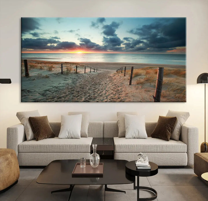 Beachway and Sunset Wall Art Print Ocean Landscape Canvas Artwork